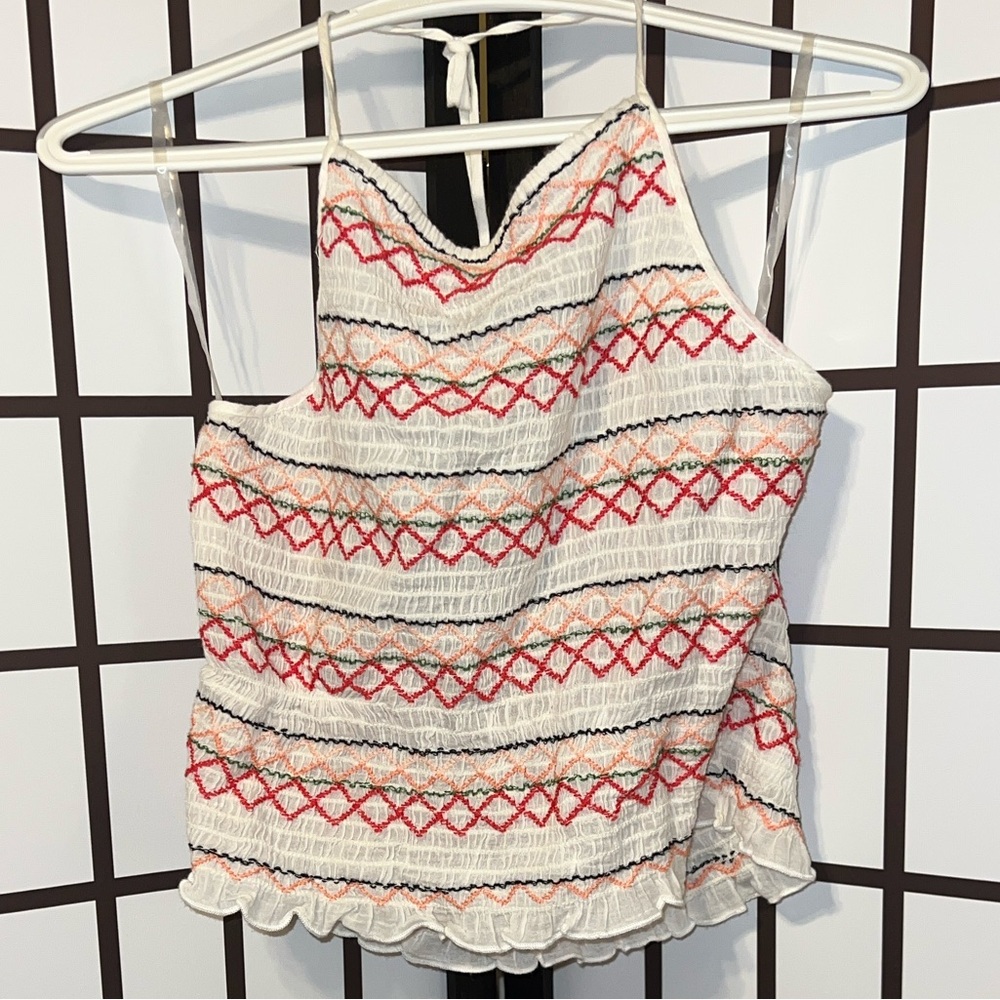 American Eagle Outfitters Embroidered Camisole in Cream and Red